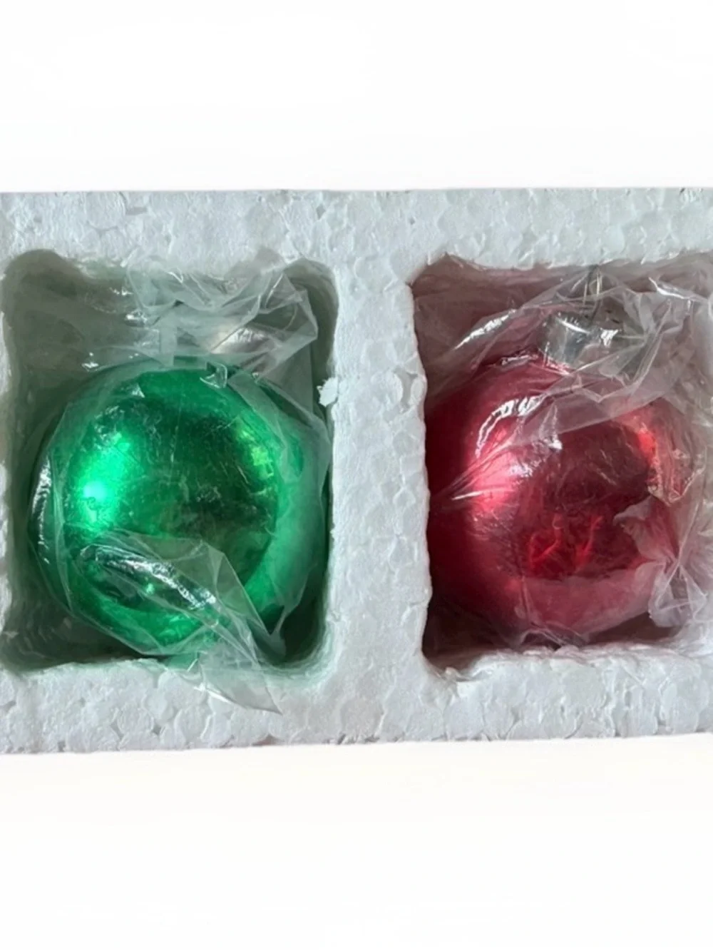 Vintage Christmas Ornament Salt Pepper Shakers Set Red Green Shiny Brite Style